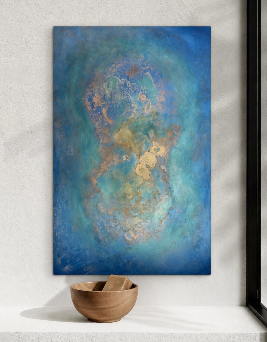 Living Waters by Clarisse Noelle — acrylic + spray paint on upcycled canvas