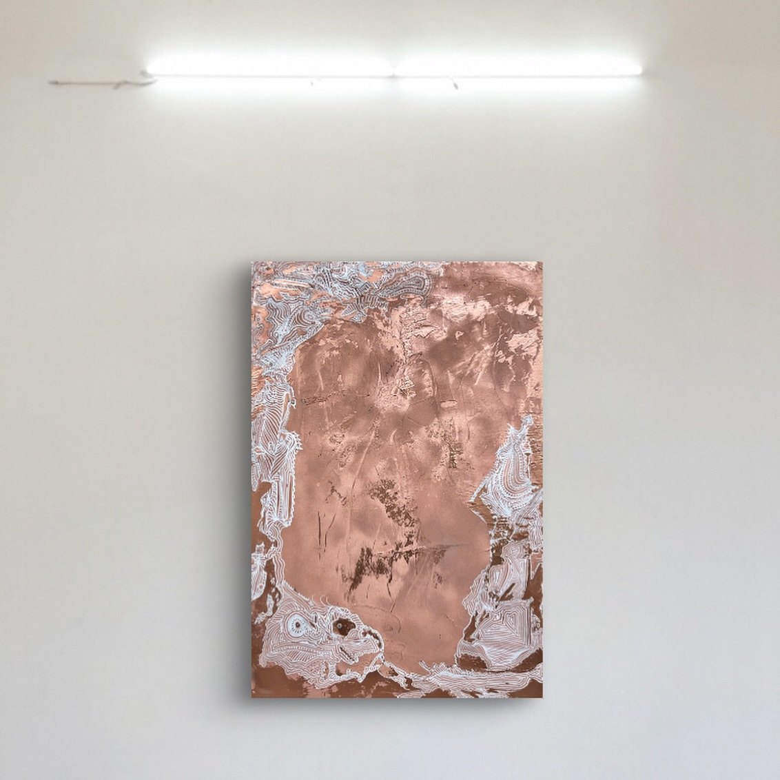 Breeze Blocks by Clarisse Noelle — joint compound, spray paint + oil pen on up-cycled canvas