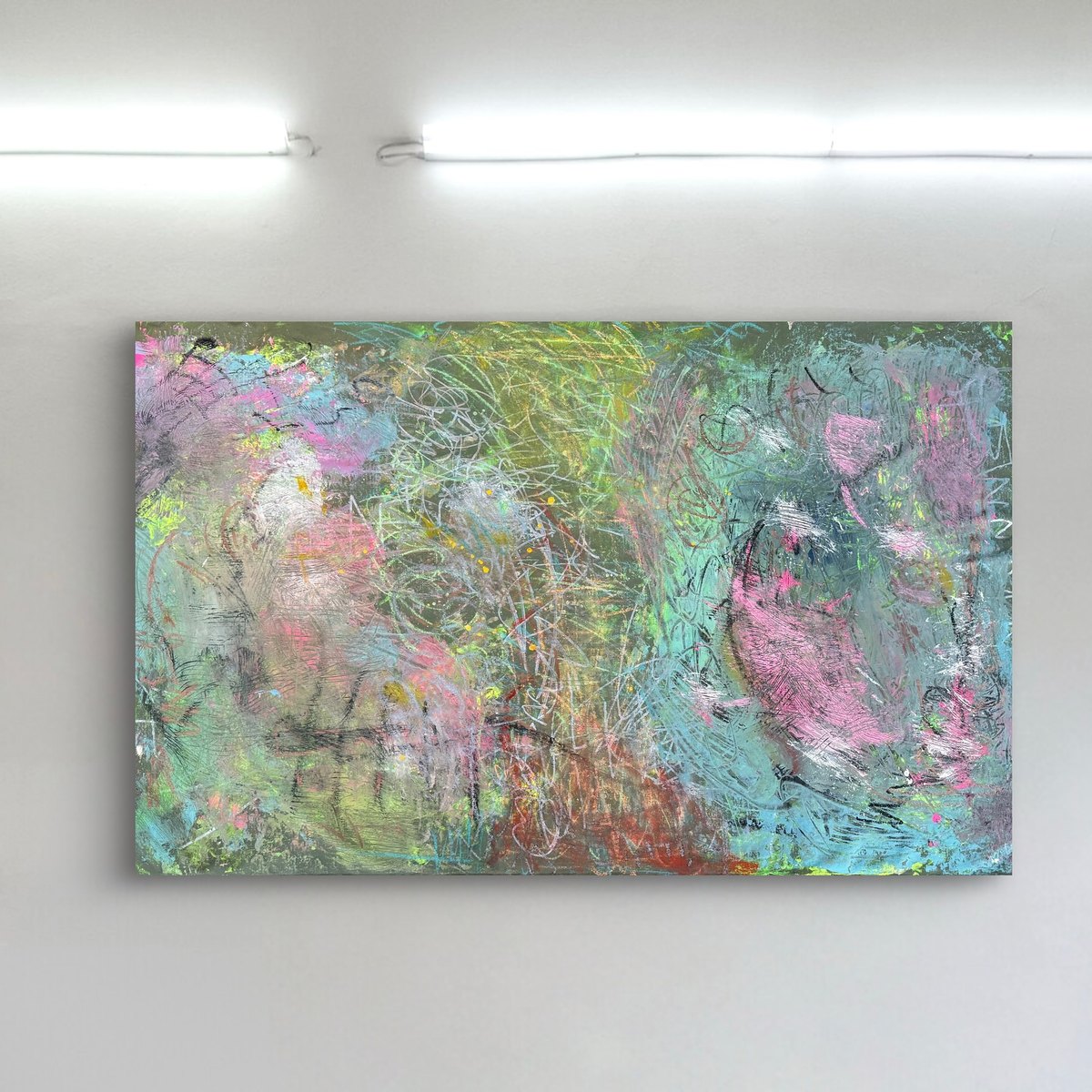 Spinnin’ by Clarisse Noelle — acrykic, ink, pastels + ink on unstretched canvas