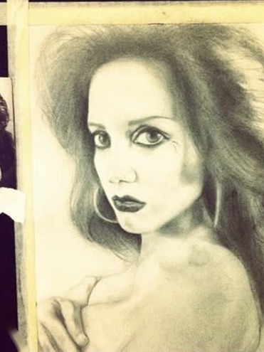Open Woman with Hoop Earrings — Charcoal · Old work
